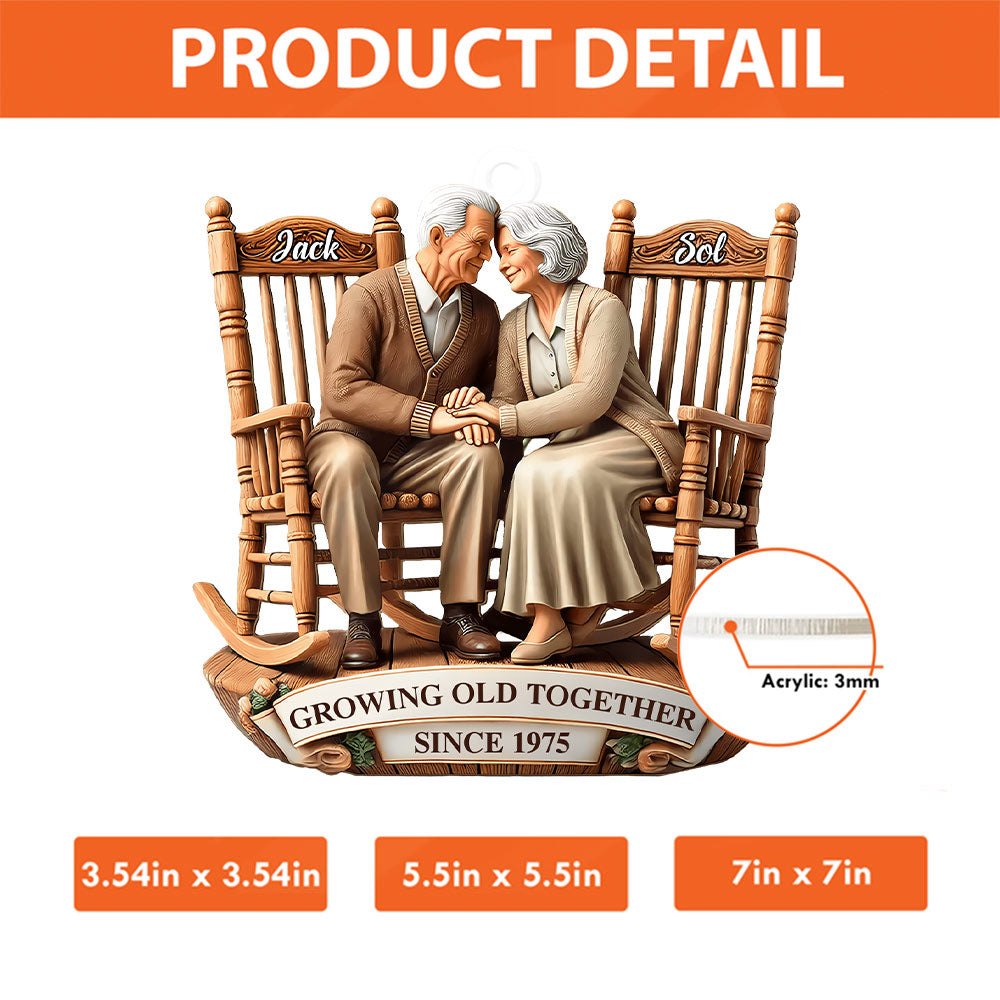 Old Couple Sitting On Rocking Chairs Together - Personalized Ornament Pt99