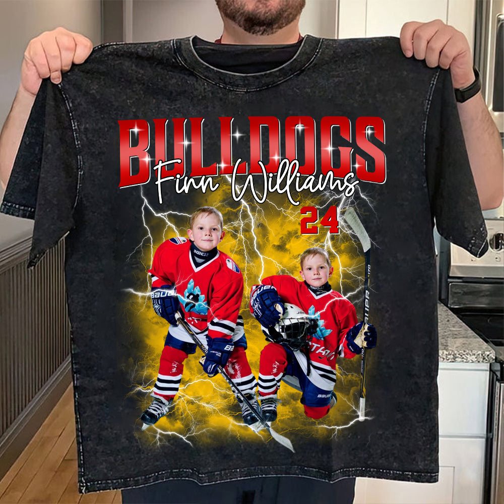 Custom Ice Hockey Player Photo With Unique Style Bootleg Shirt - Perfect Shirt For Ice Hockey Lovers