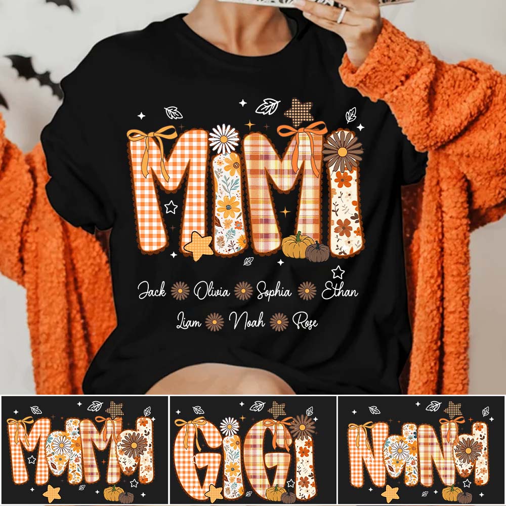 Custom Gigi Nickname Preppy Floral Fall with Baby Name Shirt For Grandma Nh00