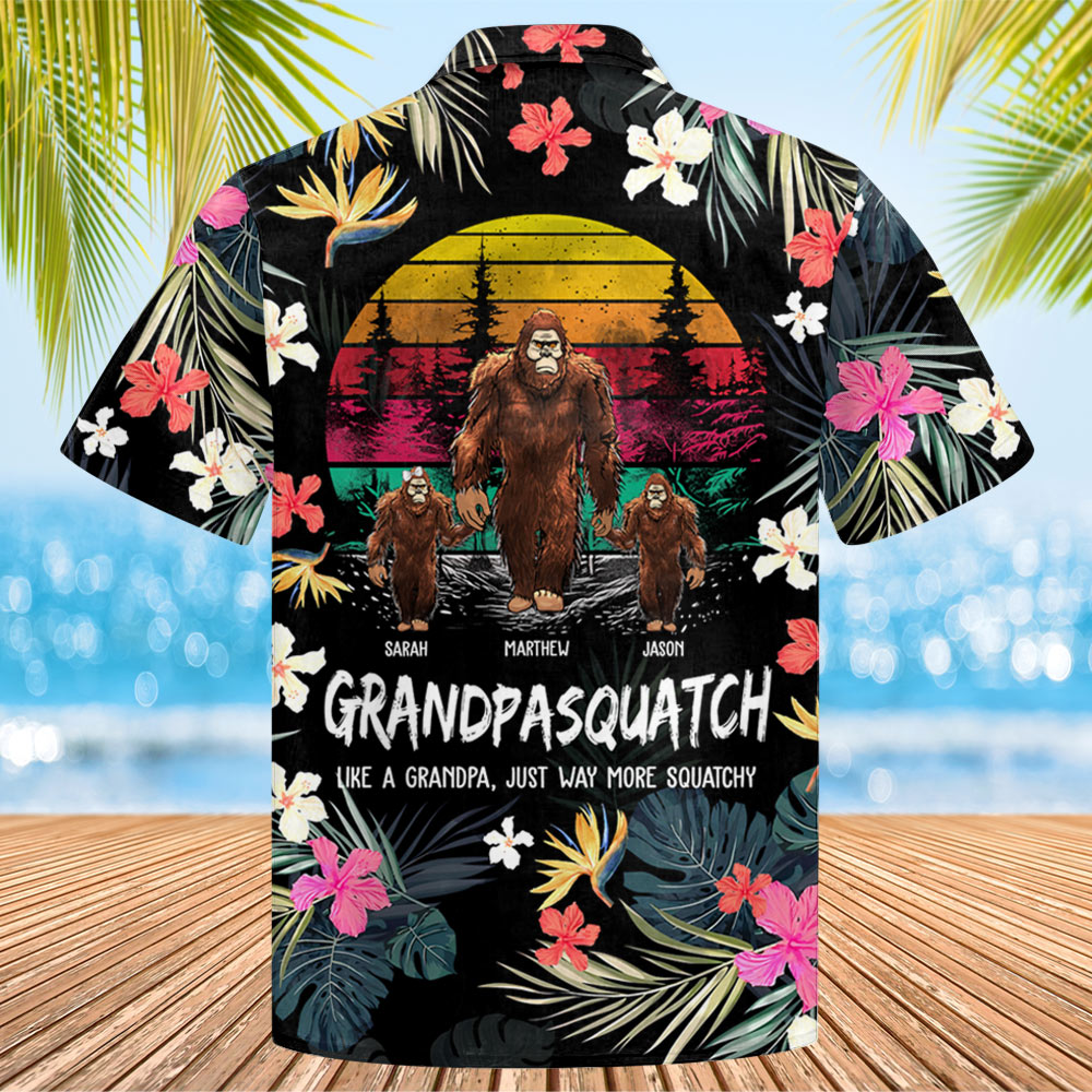Papasquatch, Like A Grandpa, Just Way More Squatchy - Personalized Bigfoot Vintage Hawaiian Shirt