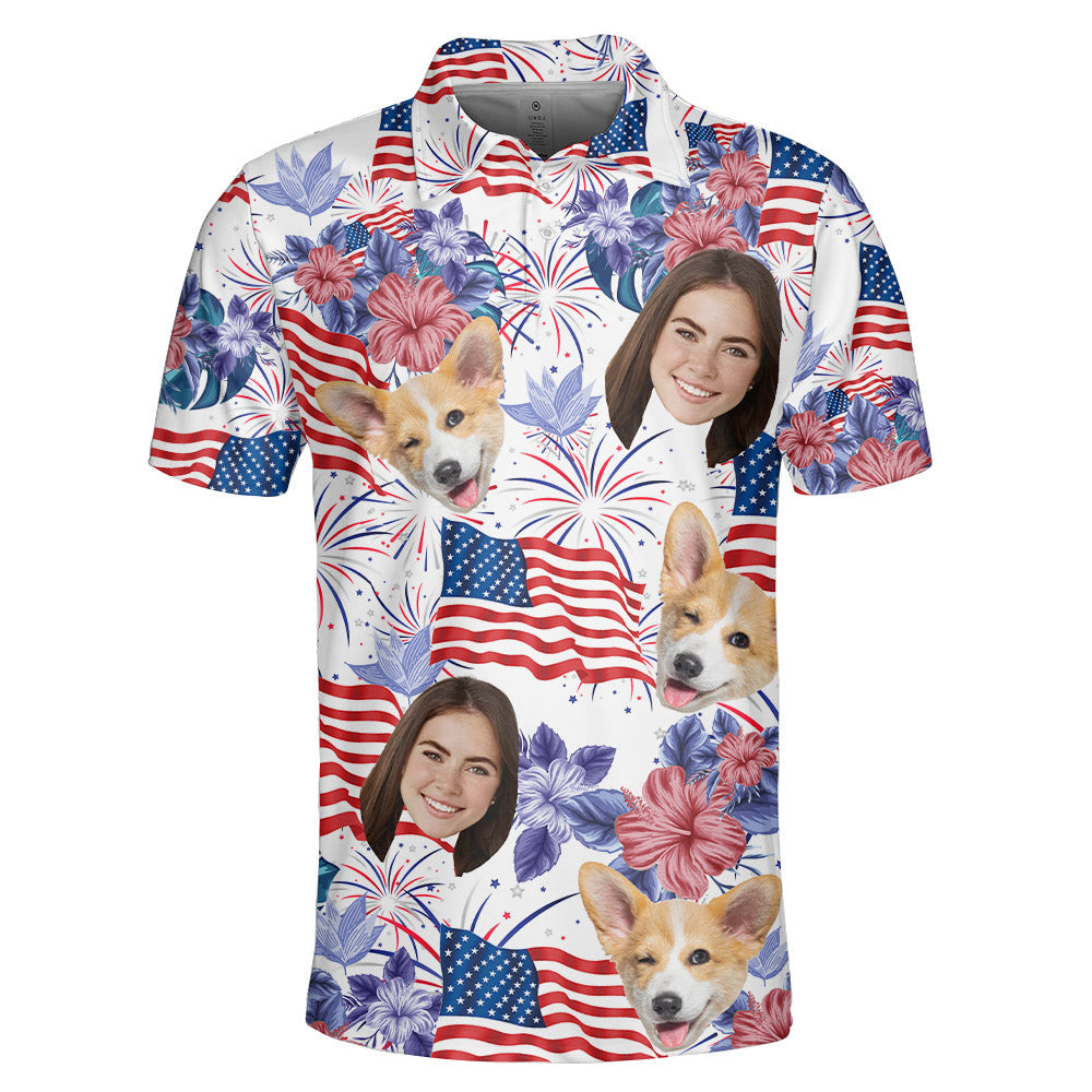 Personalized 4th Of July Polo Shirt with Faces