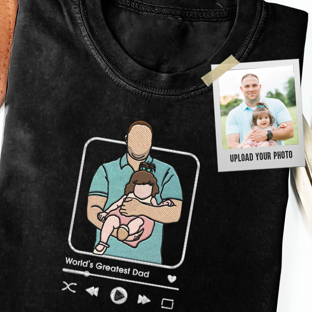 Custom Embroidered Family Portrait Shirt - Father's Day Gift - Personalized Dad Shirt - Embroidered Photo Shirt