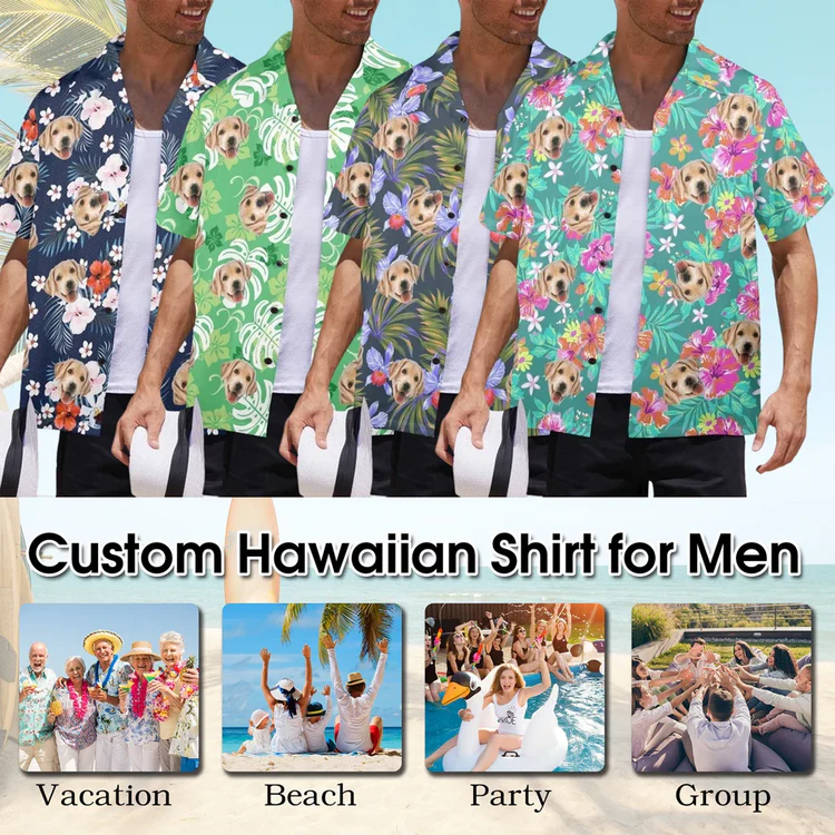 Custom Hawaiian Shirt With Face Baby, Dog Cat Face Tropical Pattern Shirt for Men Women