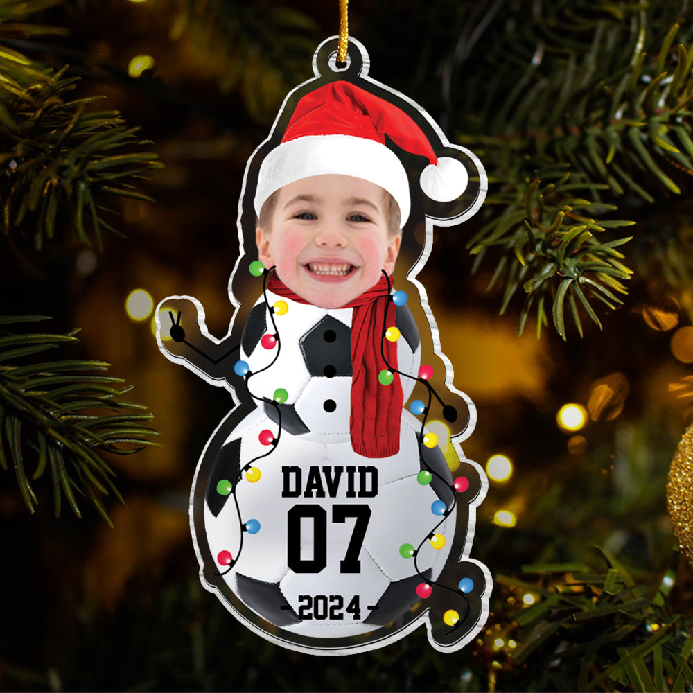 Custom Photo Soccer Snowman Ornament - Gifts For Players, Team, Boys - Personalized Acrylic Ornament Tu20