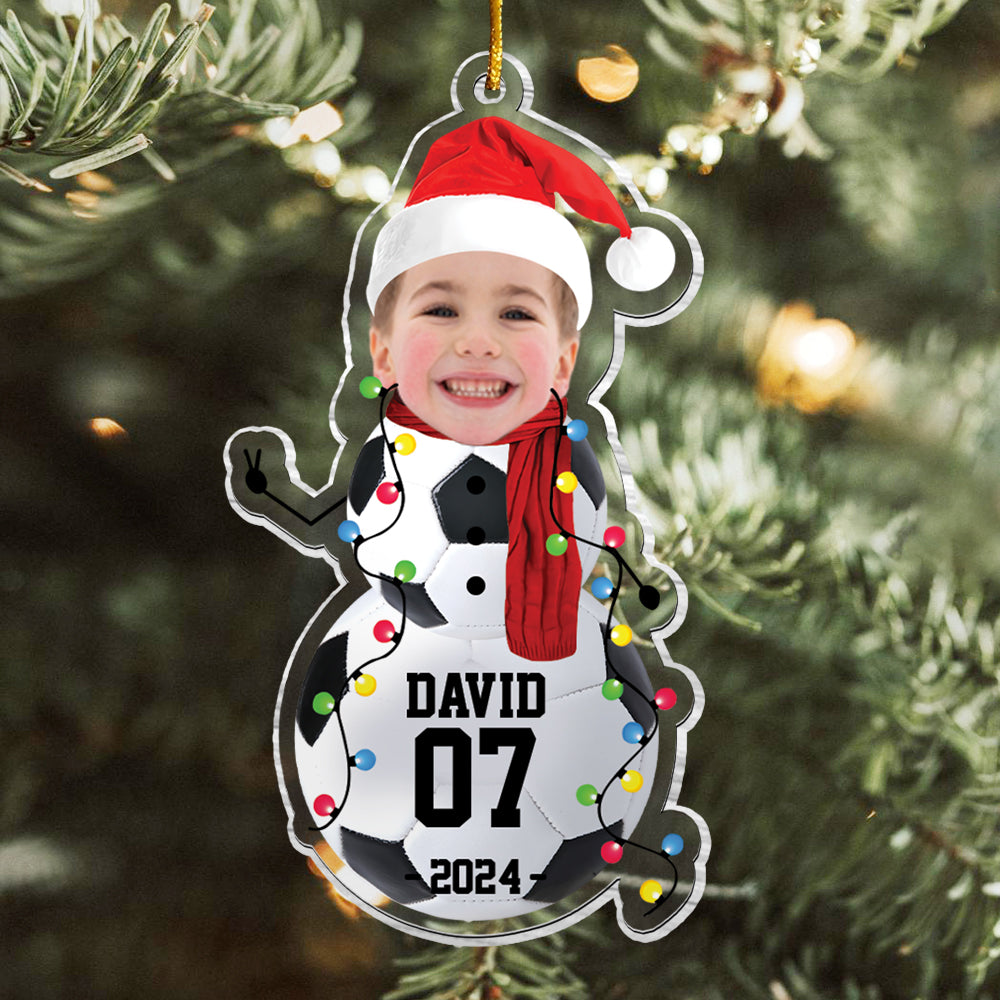 Custom Photo Soccer Snowman Ornament - Gifts For Players, Team, Boys - Personalized Acrylic Ornament Tu20