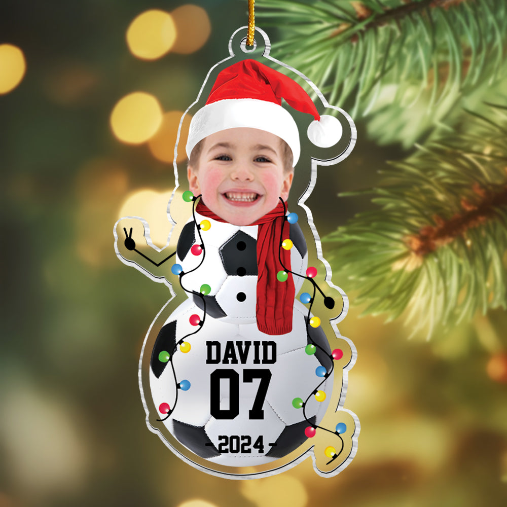 Custom Photo Soccer Snowman Ornament - Gifts For Players, Team, Boys - Personalized Acrylic Ornament Tu20