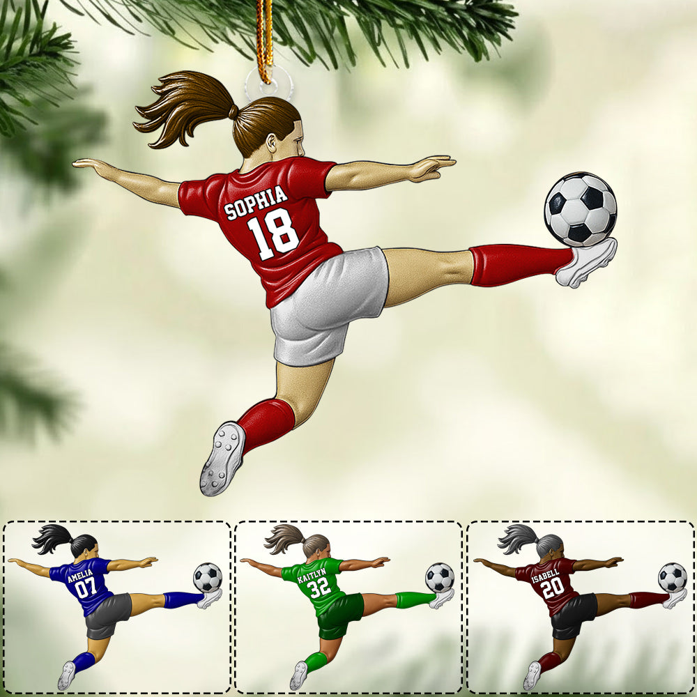 Custom Personalized Girl Soccer Player Acrylic Ornament, Gift For Girl Soccer Players
