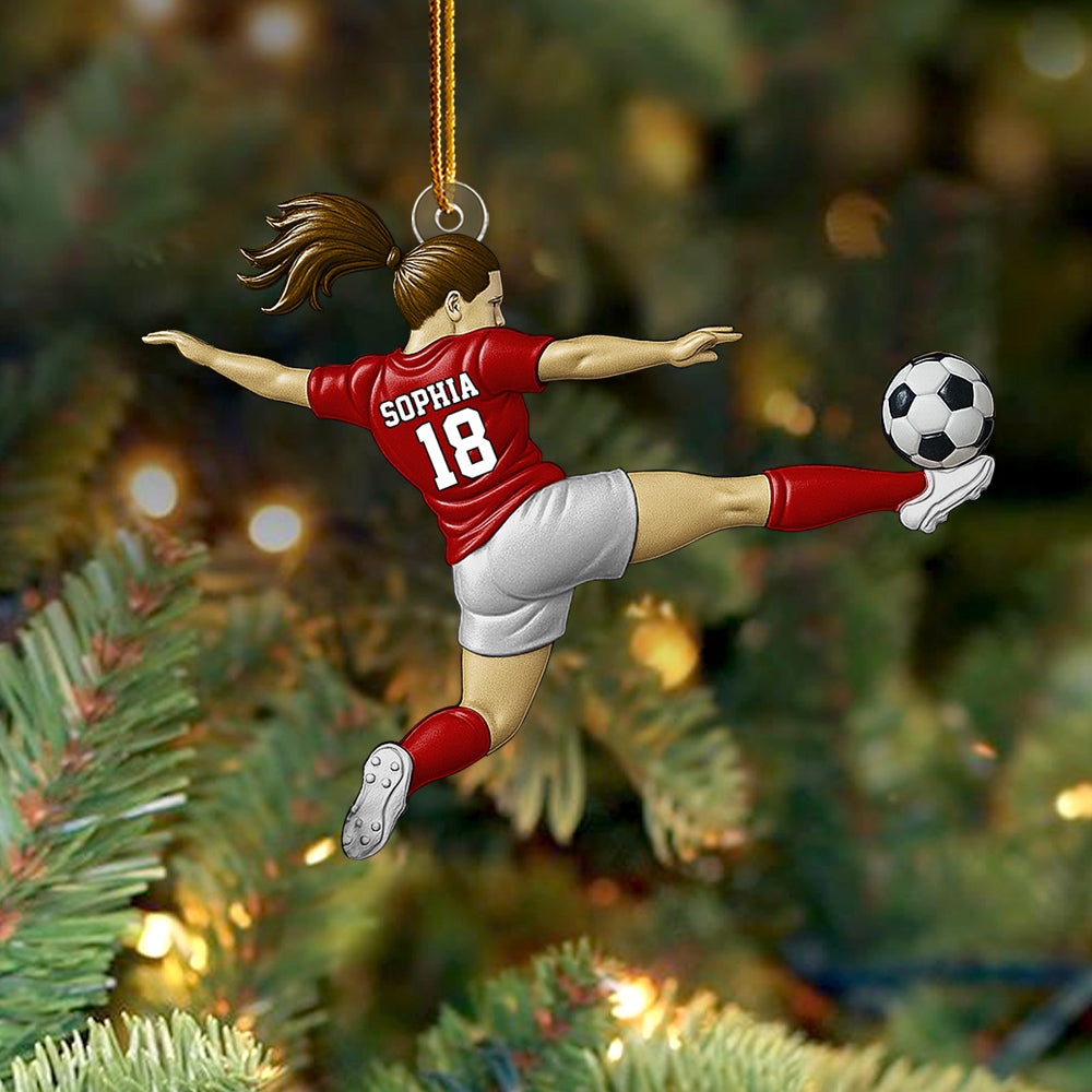 Custom Personalized Girl Soccer Player Acrylic Ornament, Gift For Girl Soccer Players