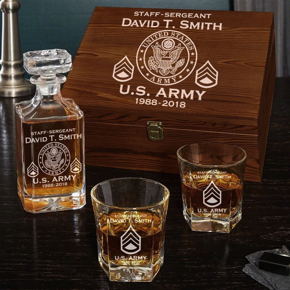 Custom Military Decanter Set Custom Whiskey Decanter Set For Military Veteran Military Retirement Gift H2511