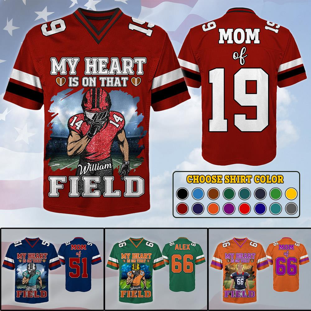 Custom My Heart Is On That Field Football Jersey Gift For Football Lovers - Personalized Gift For Football Player New Vr2 Nh00