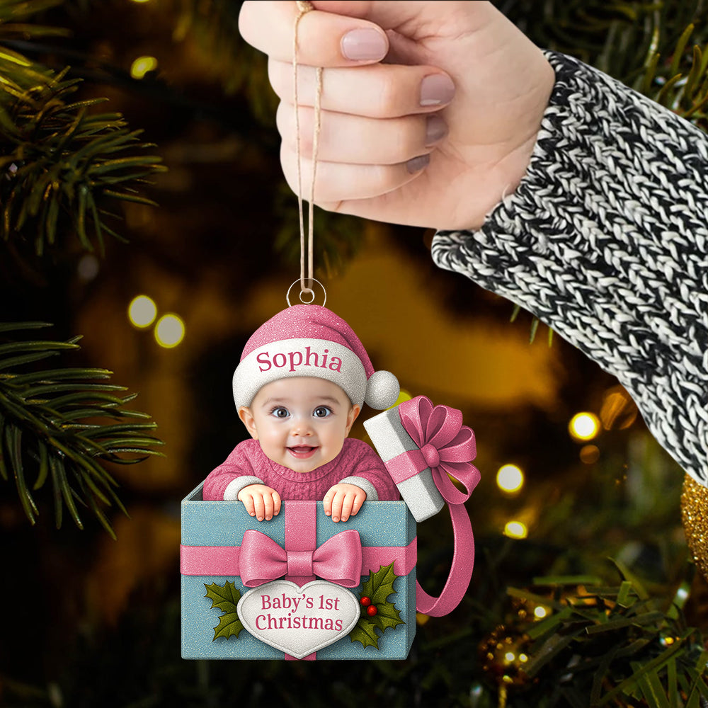 Baby Christmas Gift Box Acrylic Ornament, Personalized Baby Photo Christmas Ornament, Funny Newborn First Christmas Gift T1807