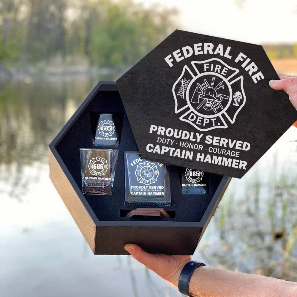 Proudly Served Duty Honor Courage Custom Decanter Set Gift For Firefighter H2511