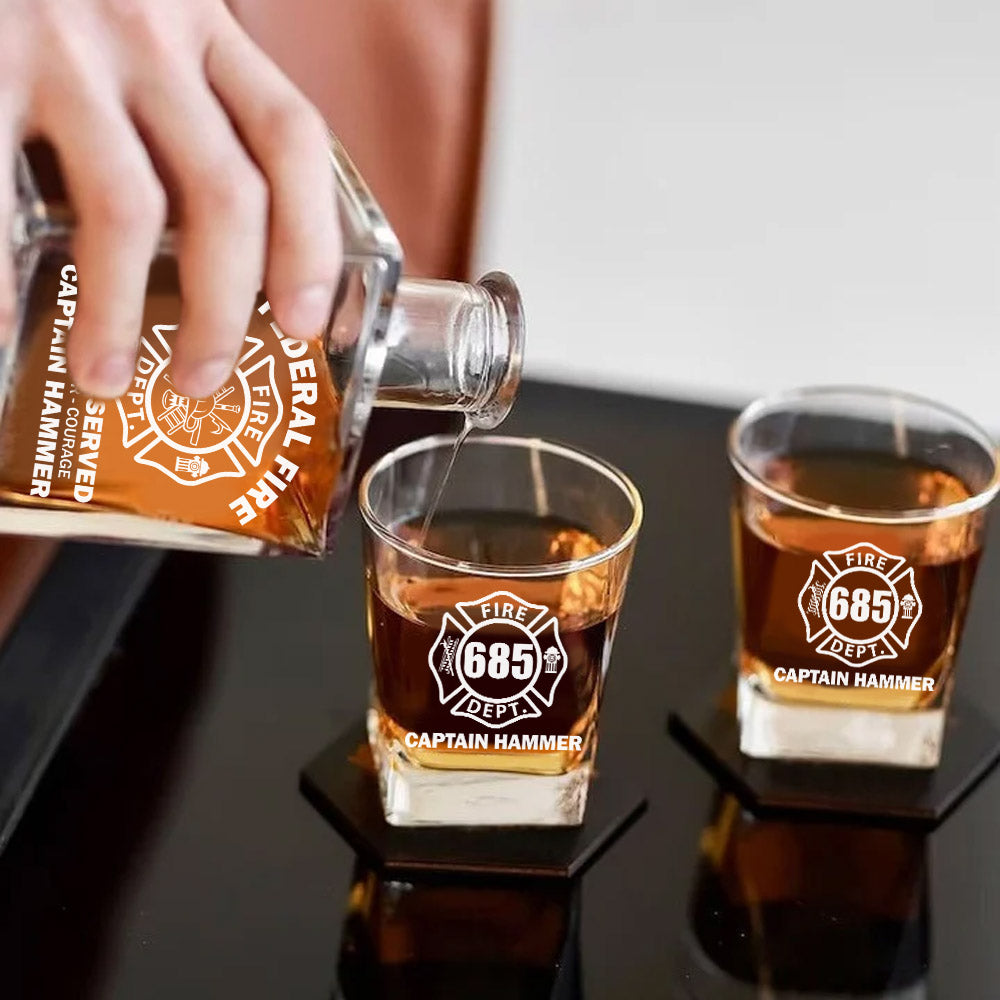 Proudly Served Duty Honor Courage Custom Decanter Set Gift For Firefighter H2511