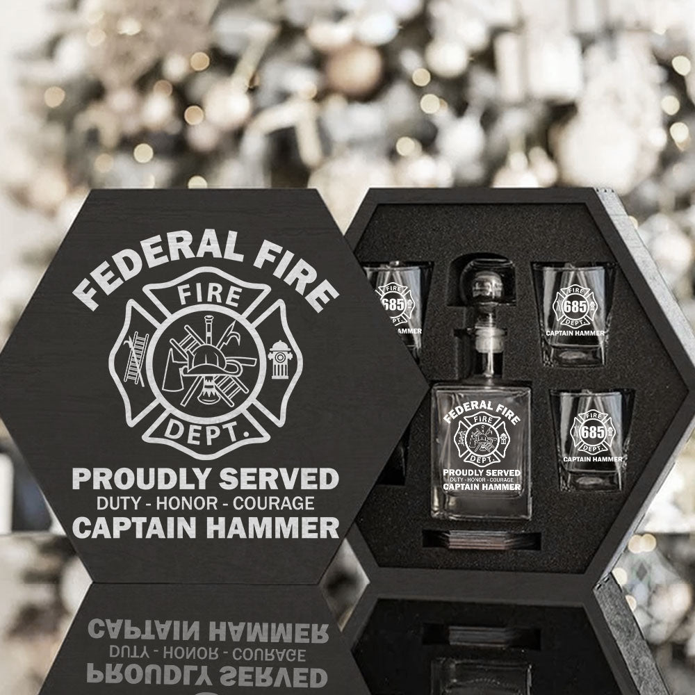 Proudly Served Duty Honor Courage Custom Decanter Set Gift For Firefighter H2511