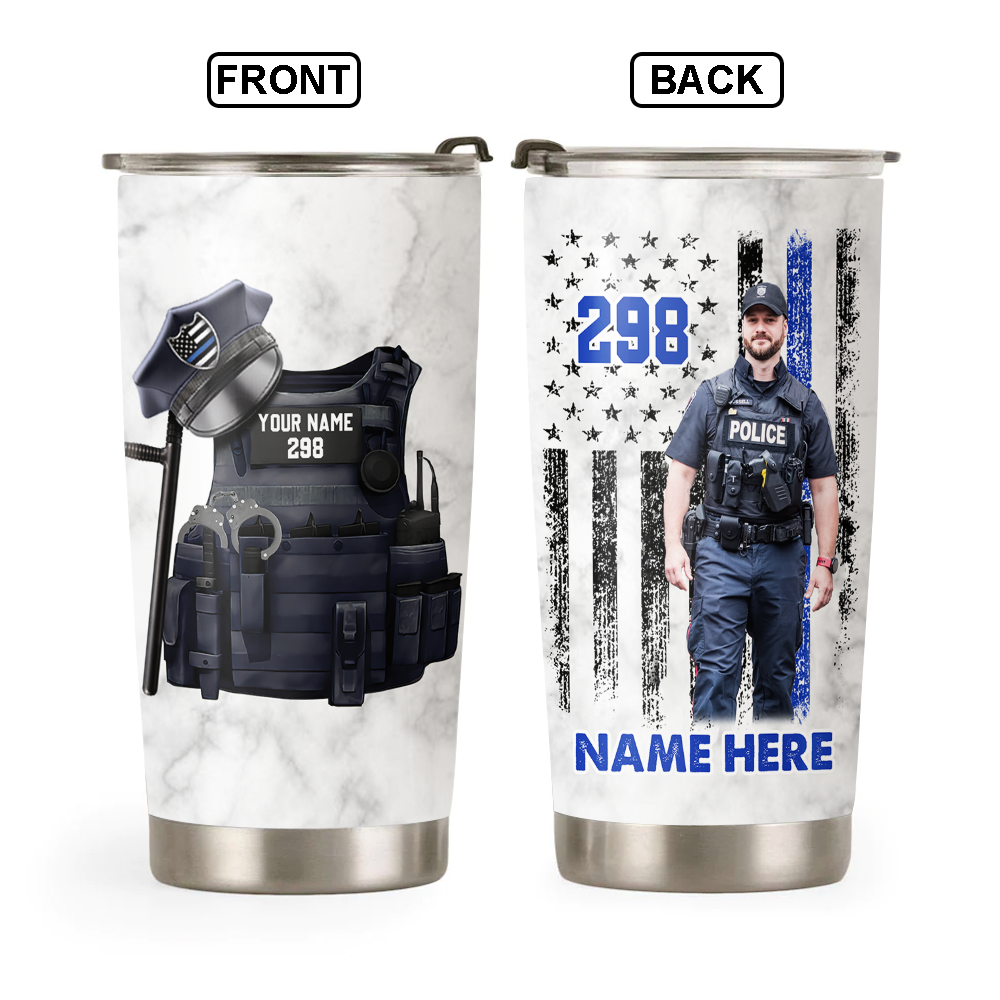 Bulletproof Thin Blue Line Personalized Tumbler Gift For Police - Custom Gifts For Policeman Police Officer Pa00