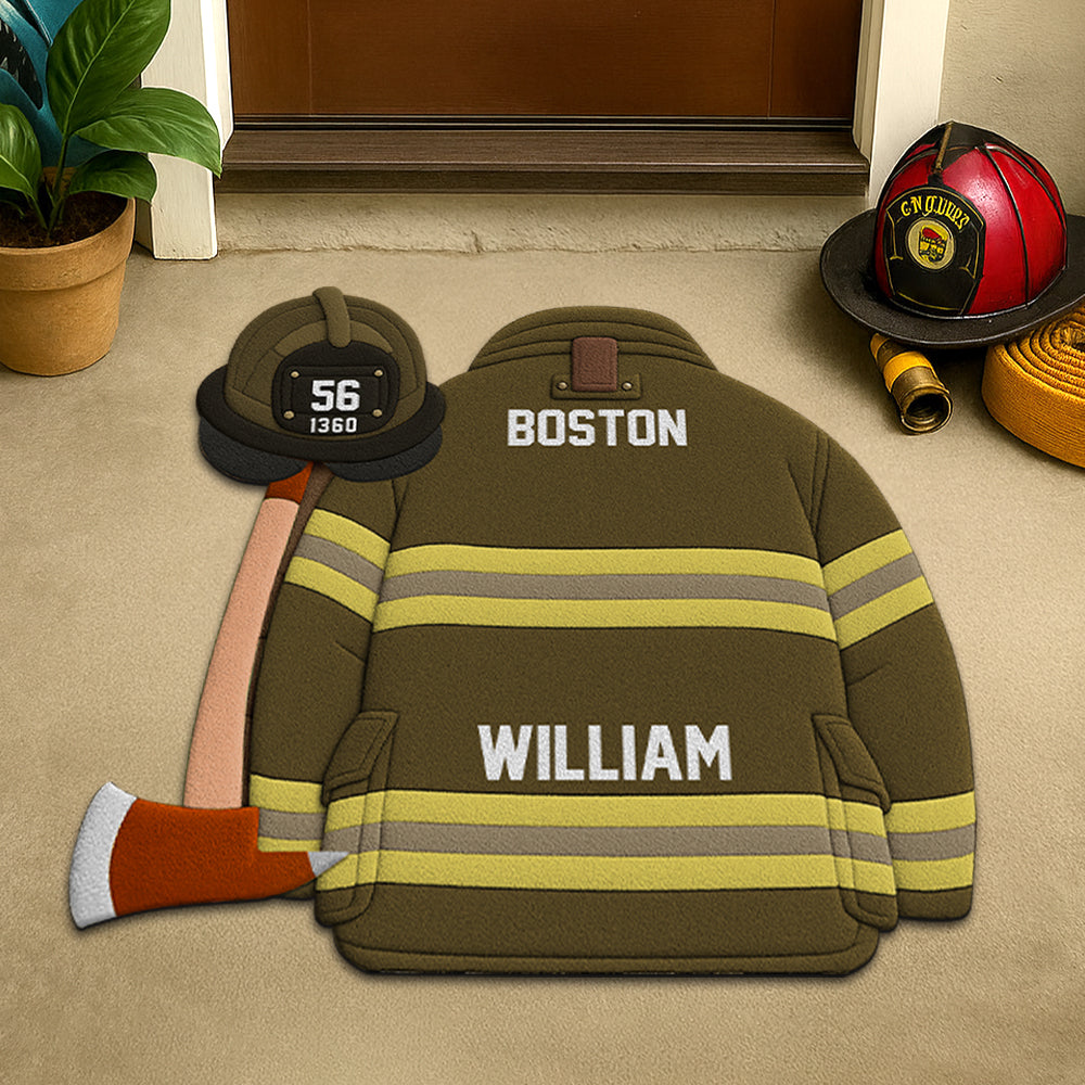 Firefighter Helmet Armor Personalized Doormat For Firefighter Hv01