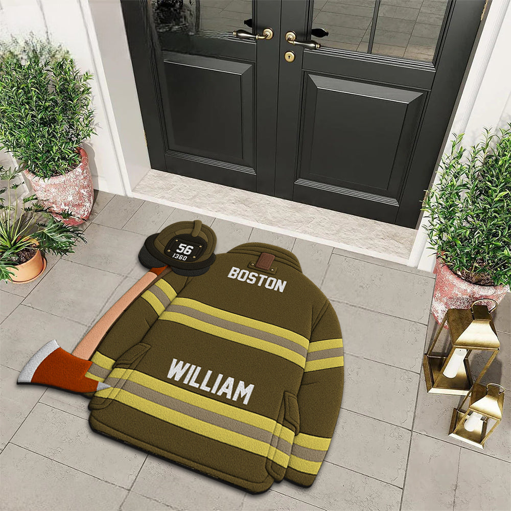 Firefighter Helmet Armor Personalized Doormat For Firefighter Hv01
