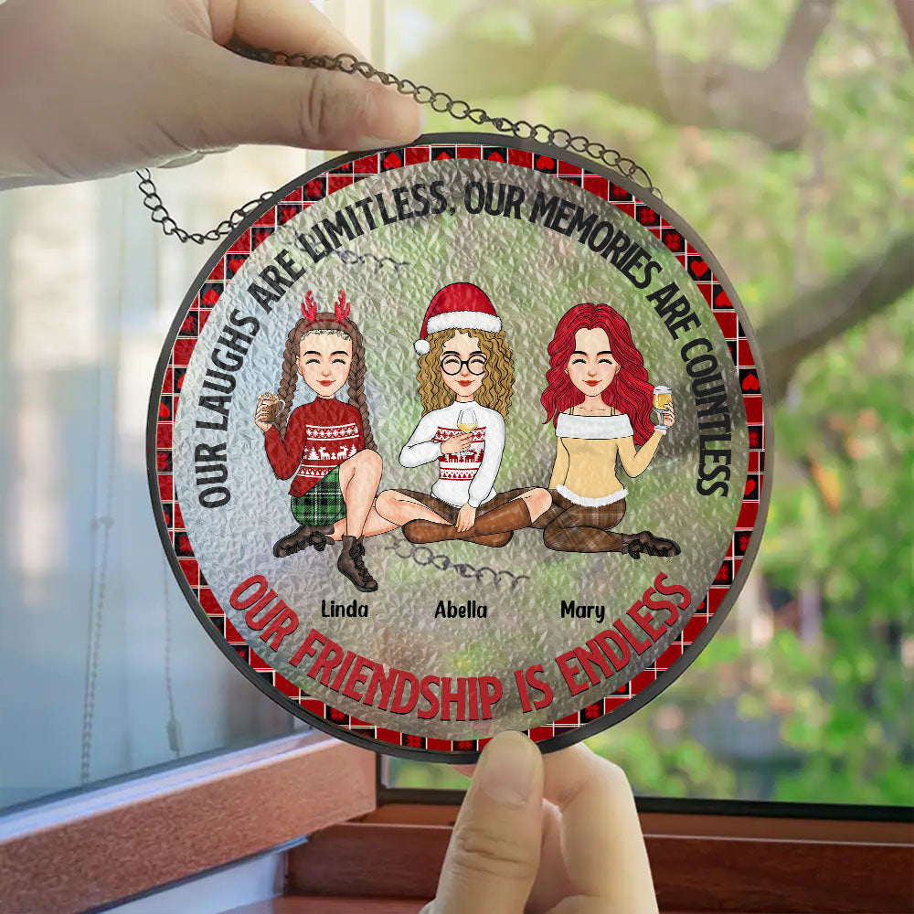 Personalized Our Friendship Is Endless Stained Glass Suncatcher for Window Hanging - Christmas Gift For Best Friends, BFF, Sisters