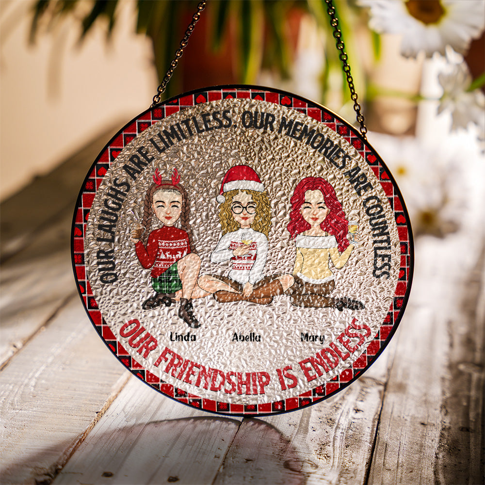 Personalized Our Friendship Is Endless Stained Glass Suncatcher for Window Hanging - Christmas Gift For Best Friends, BFF, Sisters