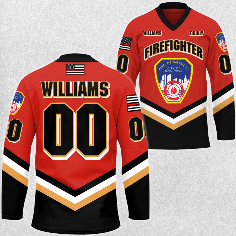 Personalized US Firefighter Hockey Jersey Custom Dept Name Number Thin Red Line Flag H2511 Trna