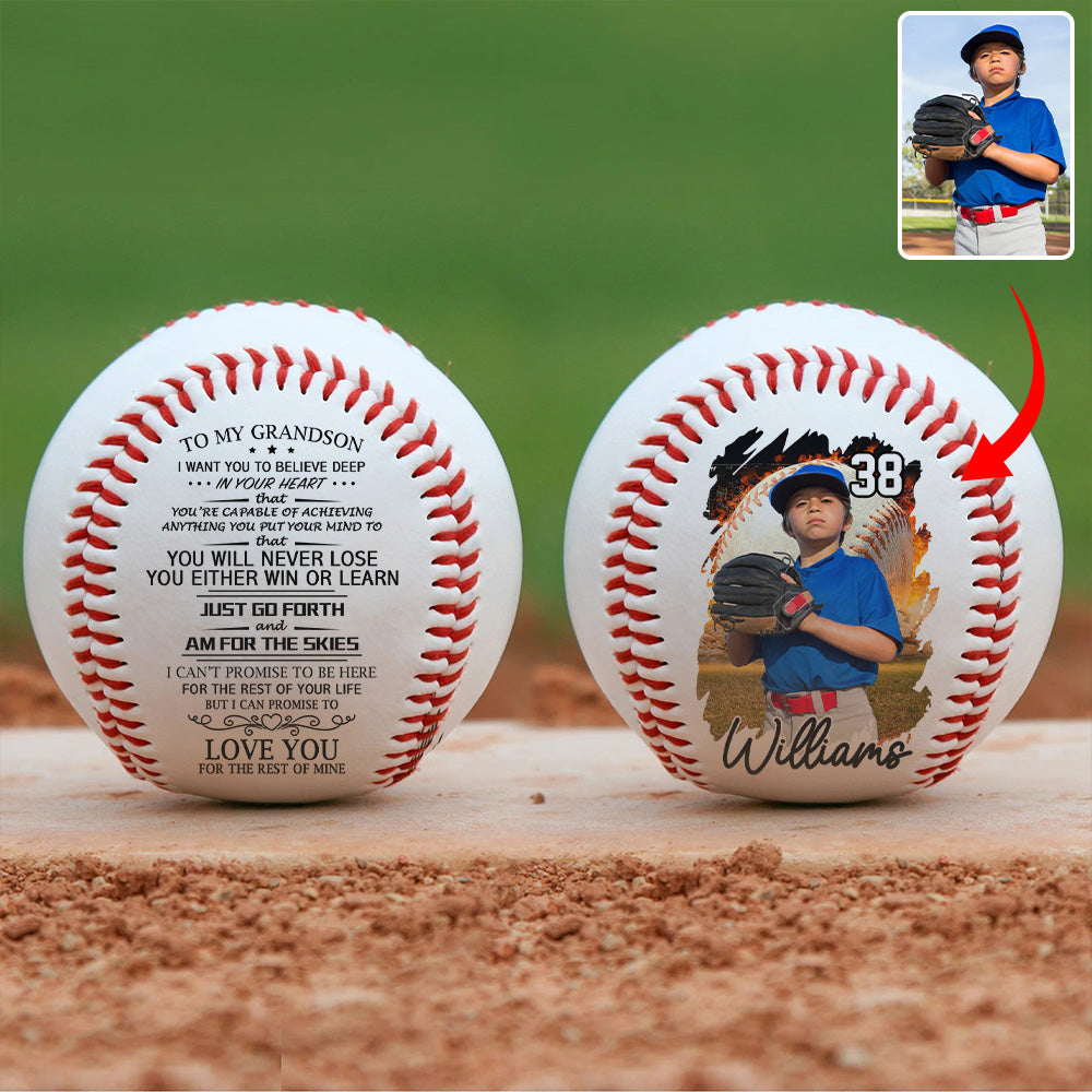 To My GrandSon You Will Never Lose Baseball Ball, Personalized Engraved Baseball, Gift For Mom Tu24