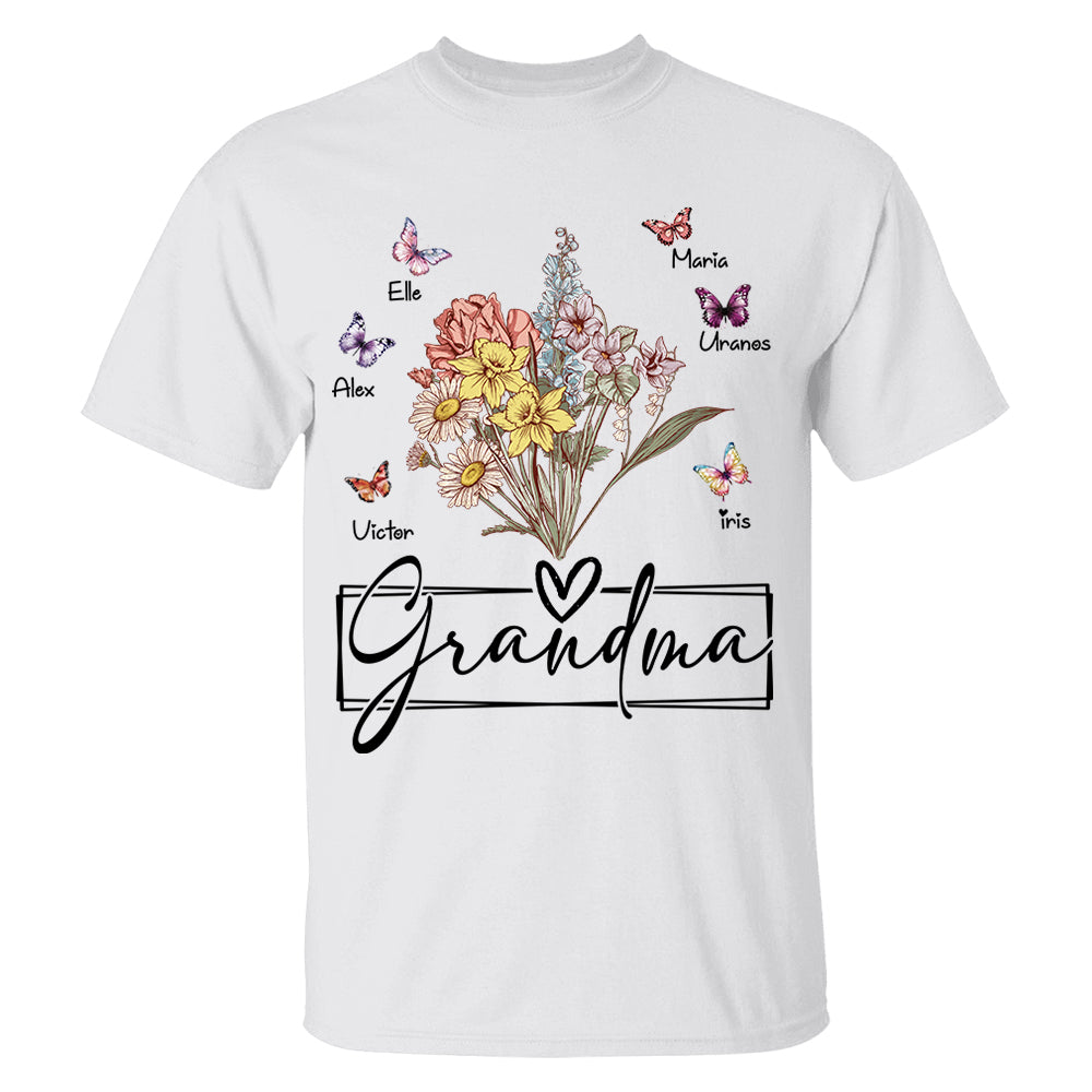 Personalized Wildflower Grandma And Butterfly Kids Shirt - Mother's Day Gift