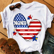 Custom Mom Grandma Heart with Kids Names, Custom 4th of July Shirt