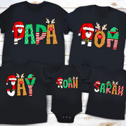 Personalized Cartoon Font Santa Family Matching T-Shirts