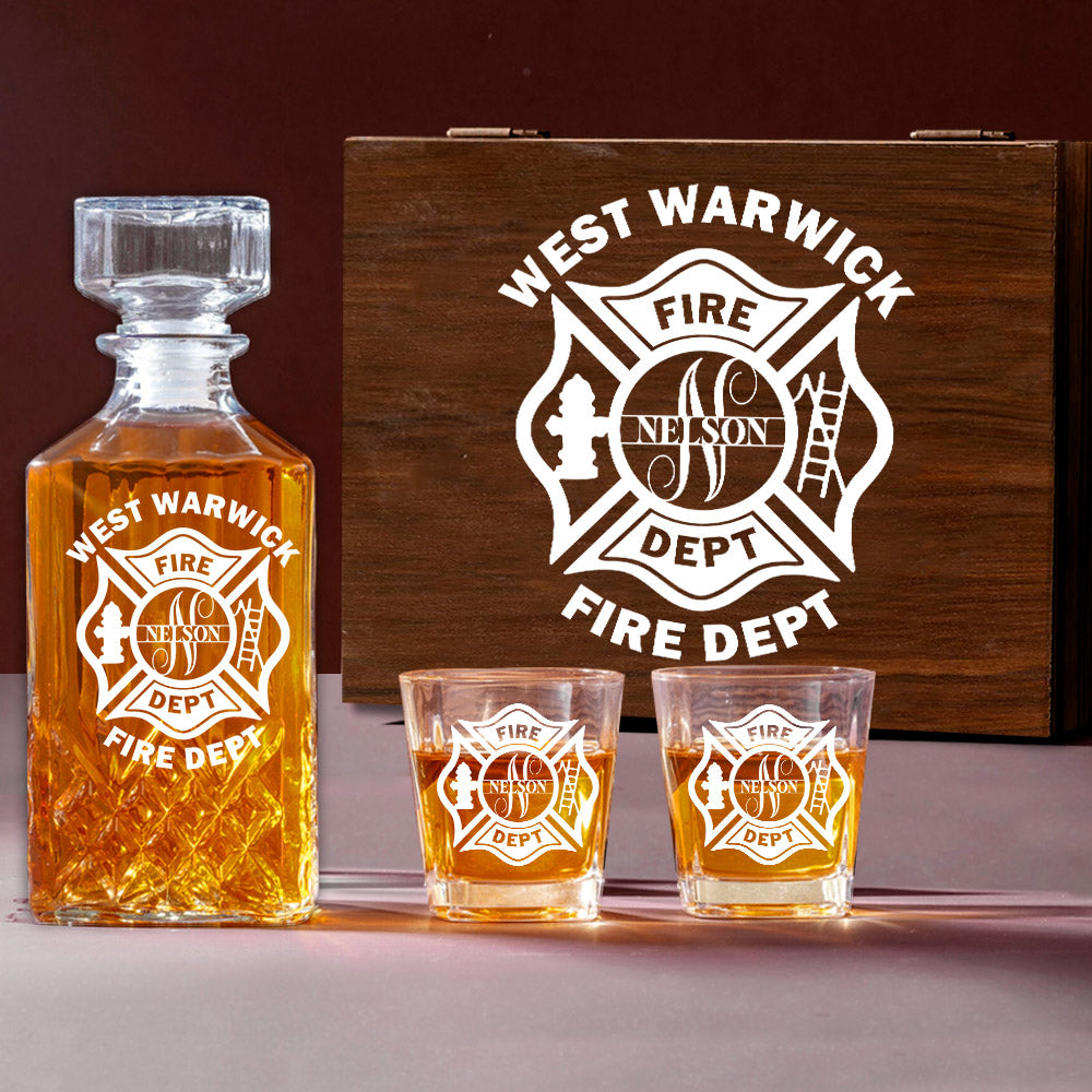 Personalized Firefighter Decanter Set Custom Fire Department with Monogram for Firefighter Gift H2511