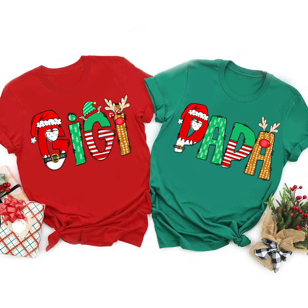 Personalized Cartoon Font Santa Family Matching T-Shirts