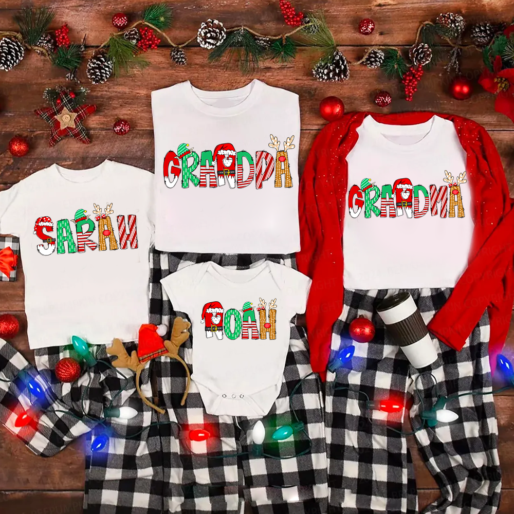 Personalized Cartoon Font Santa Family Matching T-Shirts