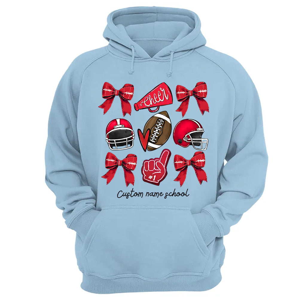 Football Coquette Bow Shirt, Coquette Aesthetic, Custom Football Cheer Tee, Custom Colors, Custom School Name, Unisex Fit Bella Brand Shirt