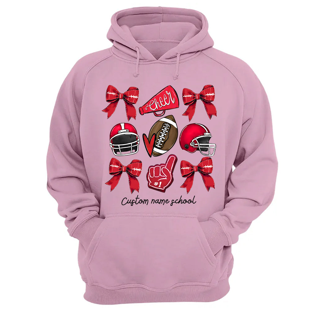 Football Coquette Bow Shirt, Coquette Aesthetic, Custom Football Cheer Tee, Custom Colors, Custom School Name, Unisex Fit Bella Brand Shirt