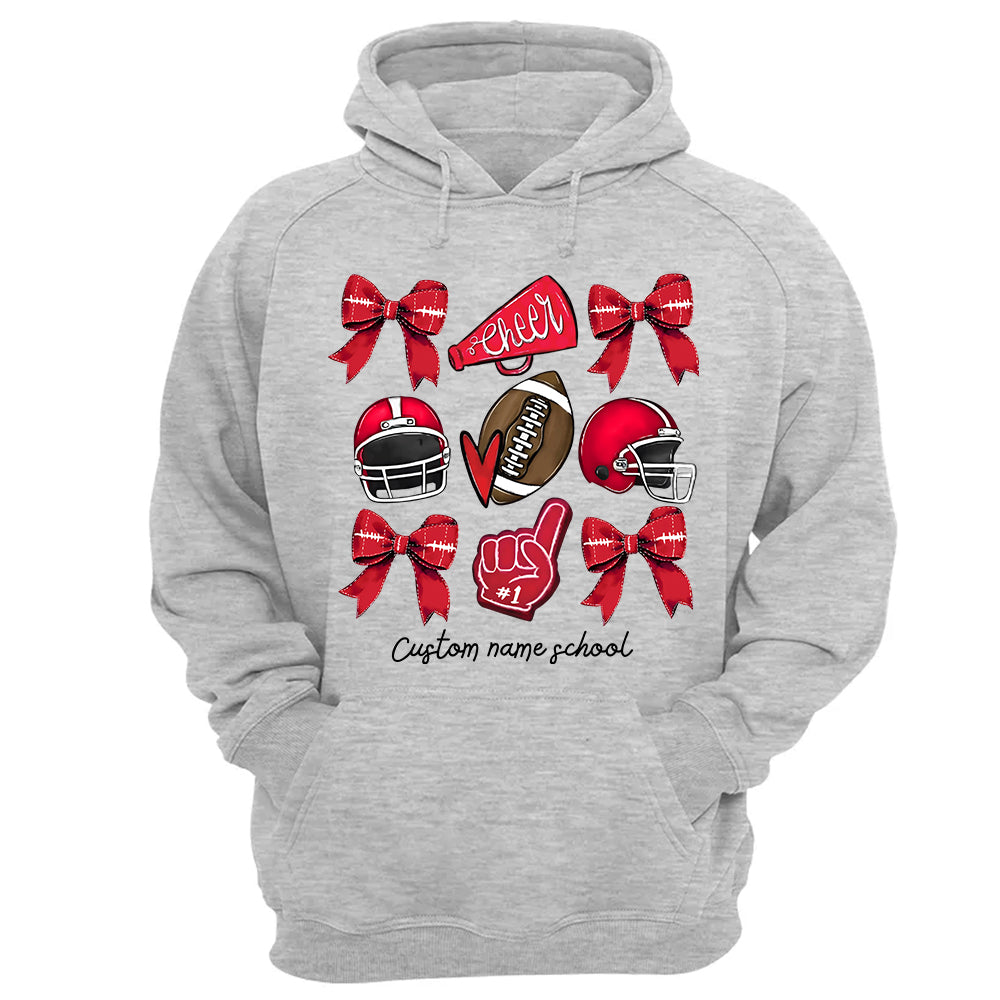 Football Coquette Bow Shirt, Coquette Aesthetic, Custom Football Cheer Tee, Custom Colors, Custom School Name, Unisex Fit Bella Brand Shirt