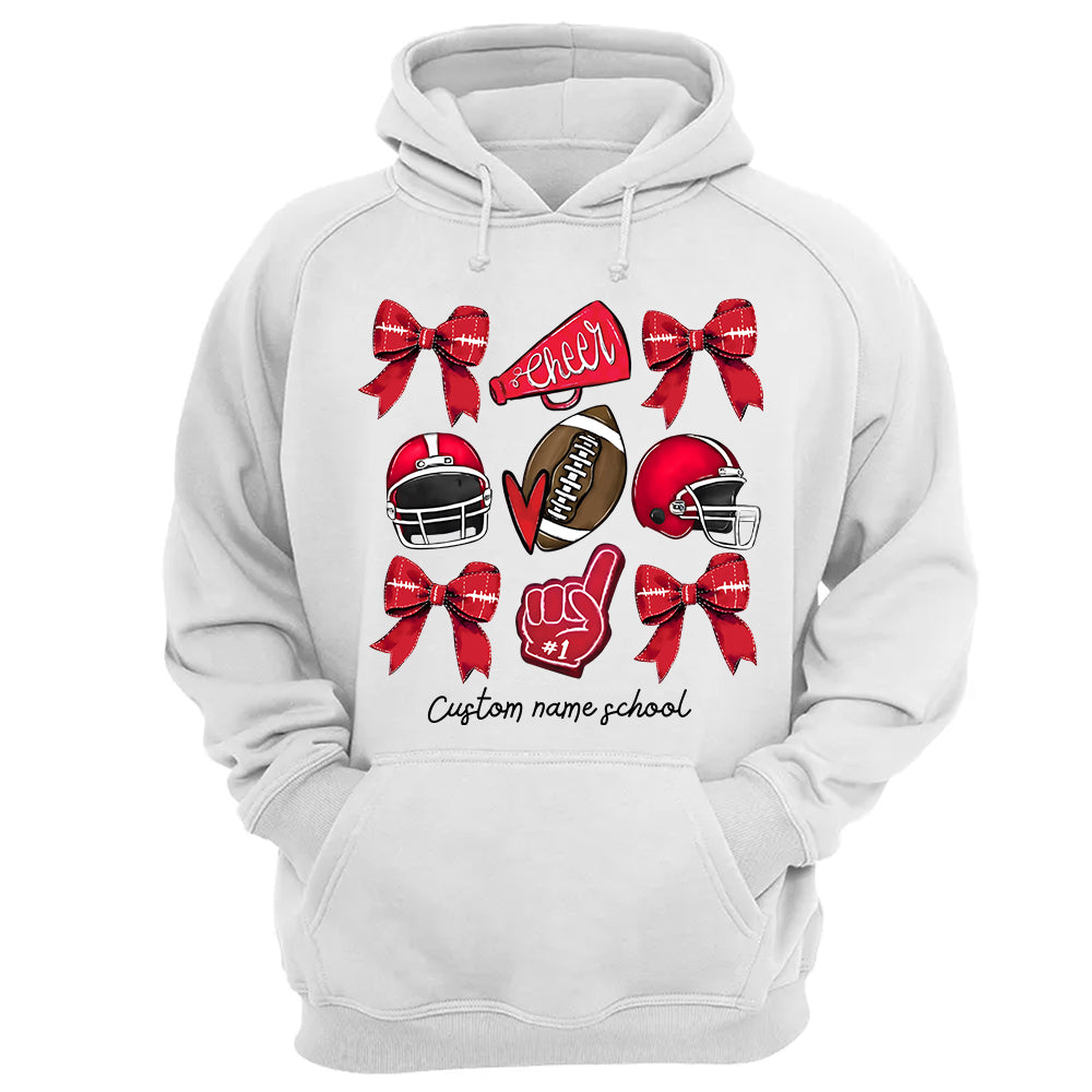 Football Coquette Bow Shirt, Coquette Aesthetic, Custom Football Cheer Tee, Custom Colors, Custom School Name, Unisex Fit Bella Brand Shirt