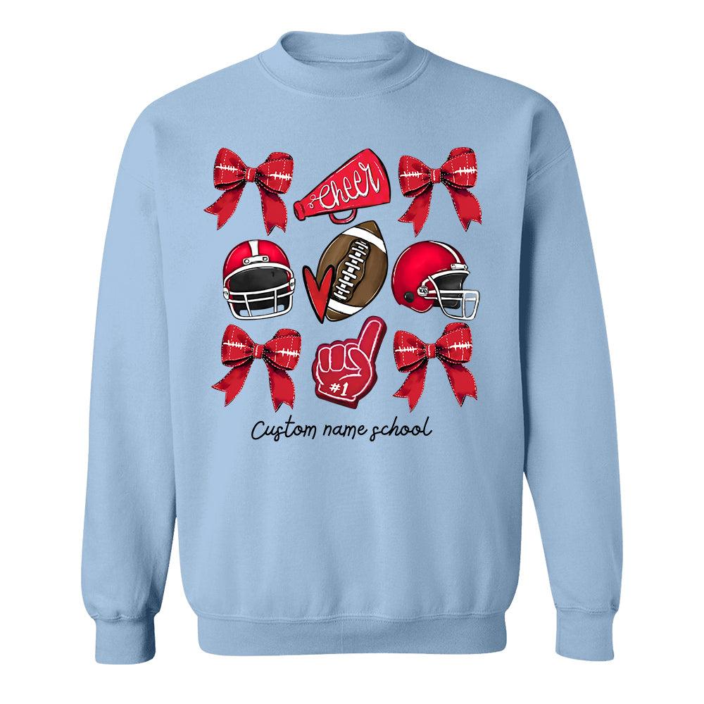 Football Coquette Bow Shirt, Coquette Aesthetic, Custom Football Cheer Tee, Custom Colors, Custom School Name, Unisex Fit Bella Brand Shirt