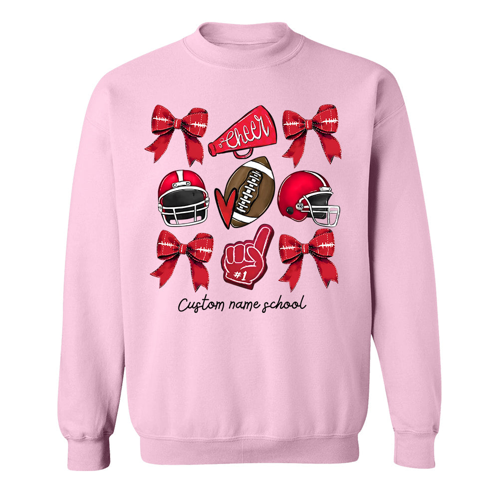 Football Coquette Bow Shirt, Coquette Aesthetic, Custom Football Cheer Tee, Custom Colors, Custom School Name, Unisex Fit Bella Brand Shirt