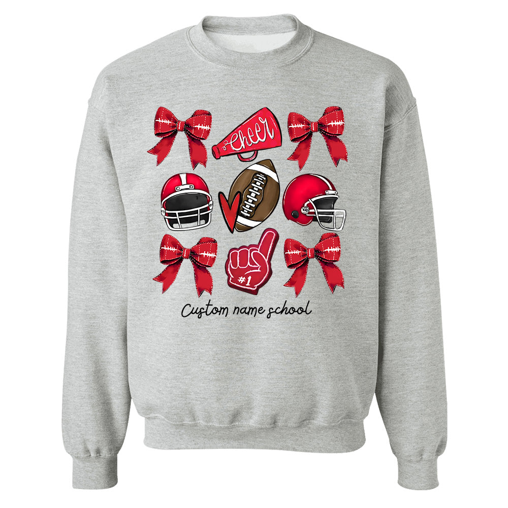 Football Coquette Bow Shirt, Coquette Aesthetic, Custom Football Cheer Tee, Custom Colors, Custom School Name, Unisex Fit Bella Brand Shirt