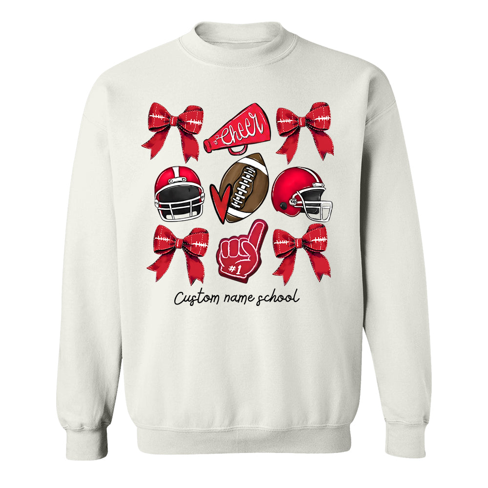 Football Coquette Bow Shirt, Coquette Aesthetic, Custom Football Cheer Tee, Custom Colors, Custom School Name, Unisex Fit Bella Brand Shirt