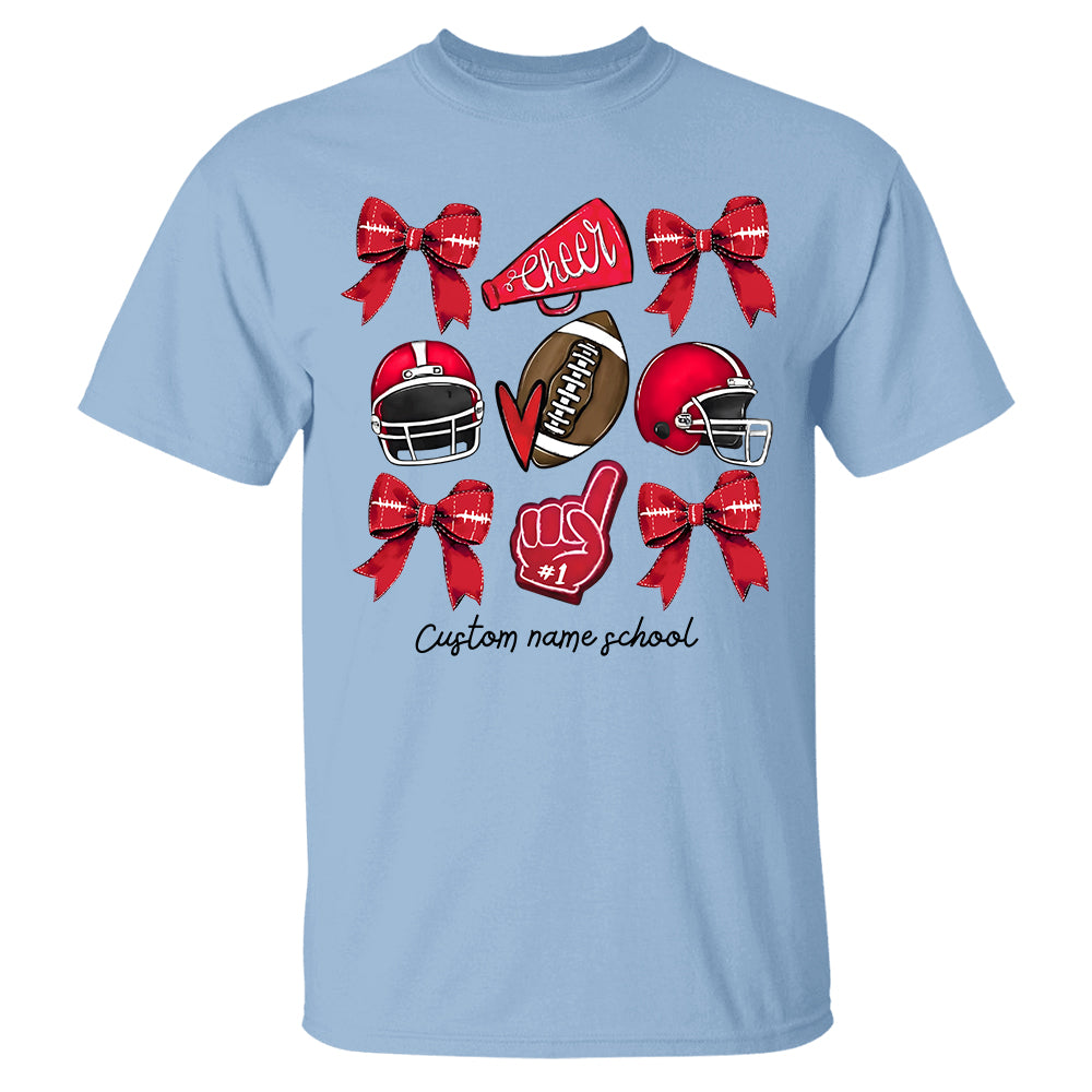 Football Coquette Bow Shirt, Coquette Aesthetic, Custom Football Cheer Tee, Custom Colors, Custom School Name, Unisex Fit Bella Brand Shirt