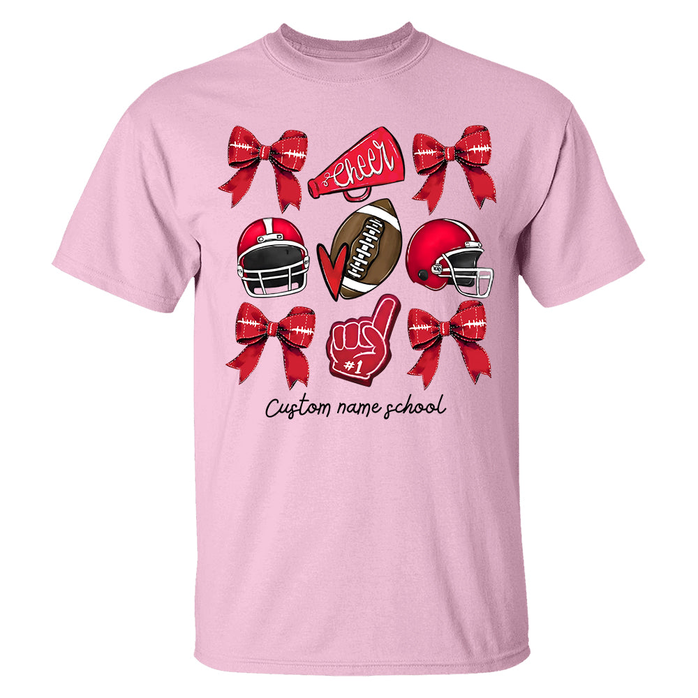 Football Coquette Bow Shirt, Coquette Aesthetic, Custom Football Cheer Tee, Custom Colors, Custom School Name, Unisex Fit Bella Brand Shirt