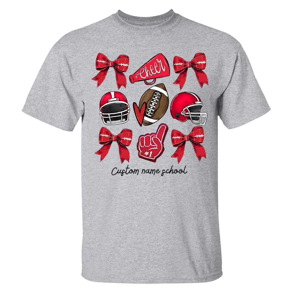 Football Coquette Bow Shirt, Coquette Aesthetic, Custom Football Cheer Tee, Custom Colors, Custom School Name, Unisex Fit Bella Brand Shirt