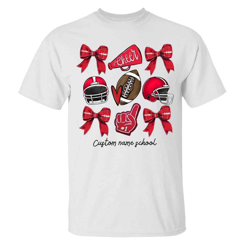 Football Coquette Bow Shirt, Coquette Aesthetic, Custom Football Cheer Tee, Custom Colors, Custom School Name, Unisex Fit Bella Brand Shirt