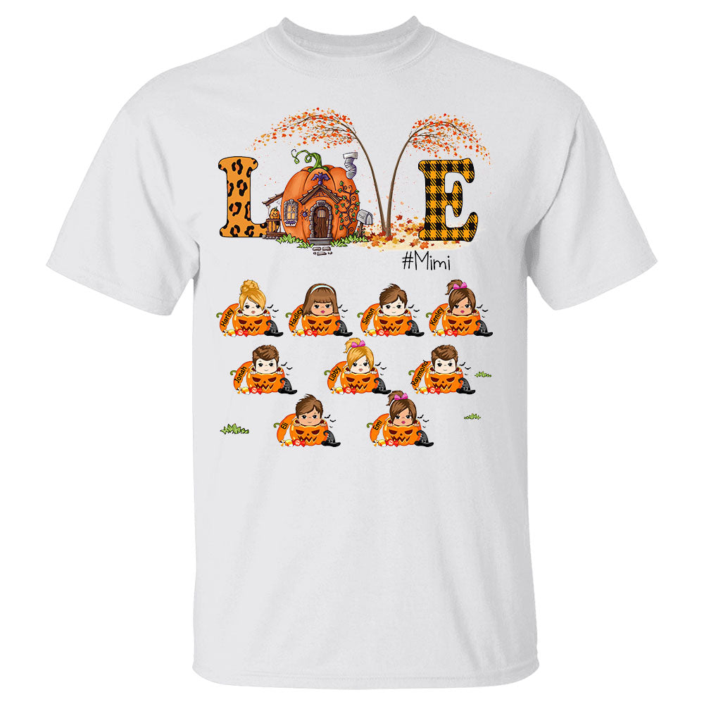 Love Grandmalife Autumn Pumpkin Personalized Shirt Grandkids Names For Grandmas