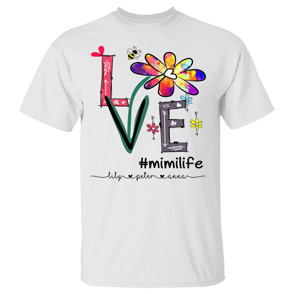 Love Flower Butterfly Mimilife Hashtag Personalized Shirt For Grandmas