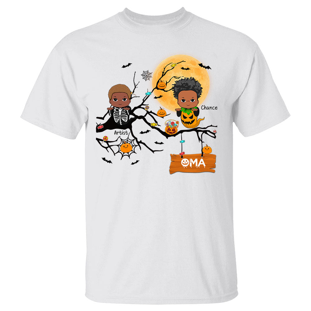 Grandma With Little Ghosts Halloween Tree Personalized Shirt