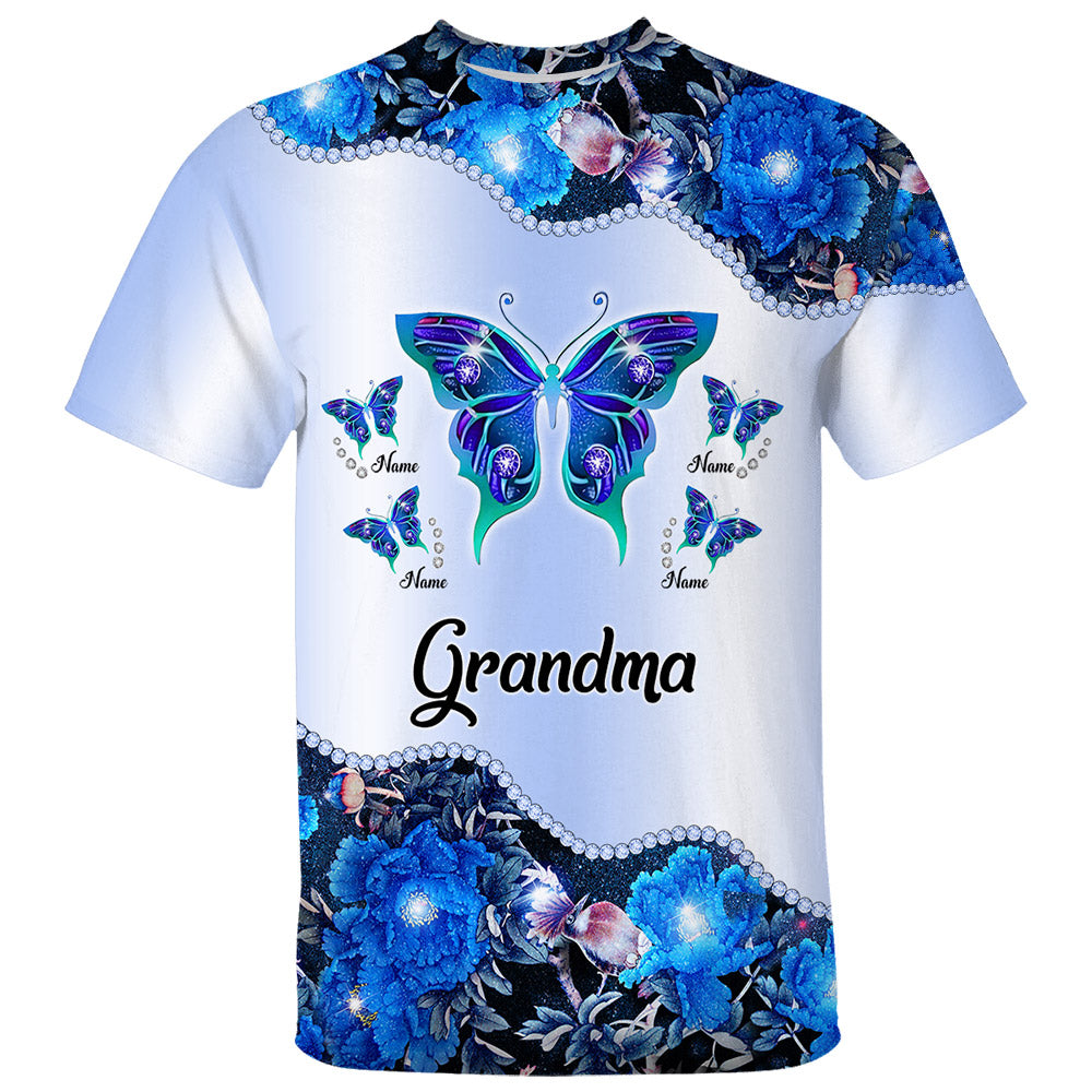 Personalized Blue Butterflies Galaxy Printed All Over Print, 3D Hoodie, Sweatshirt, Shirt, Tanktop And Legging Set For Grandma