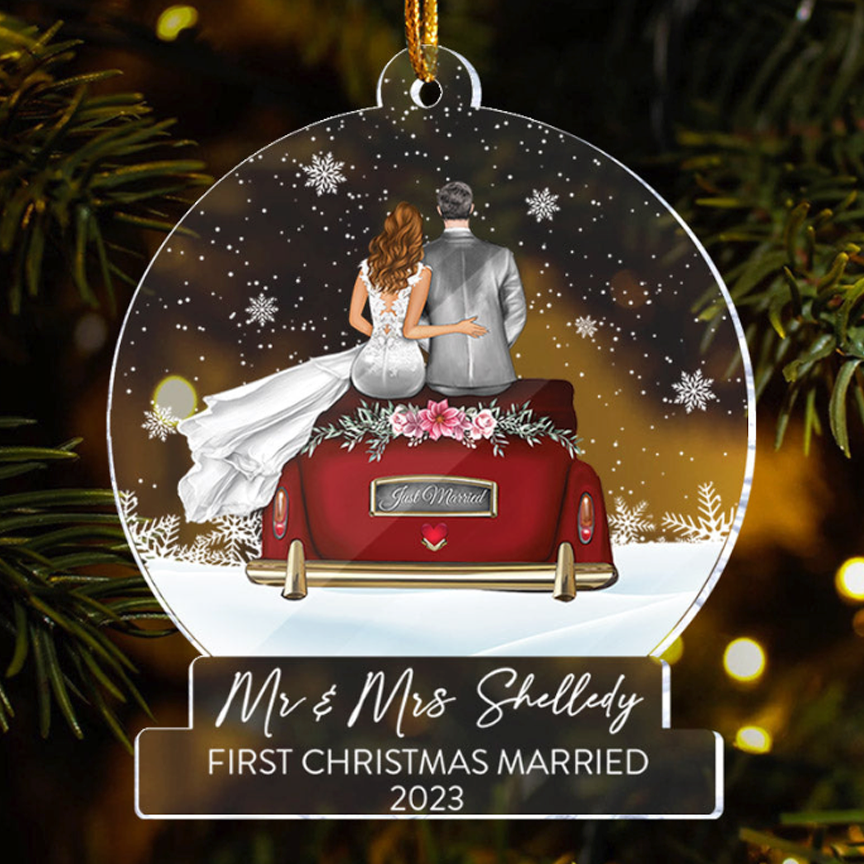Personalized Mr And Mrs Wedding Christmas Ornament - First Christmas Married Acrylic Ornament For Couple