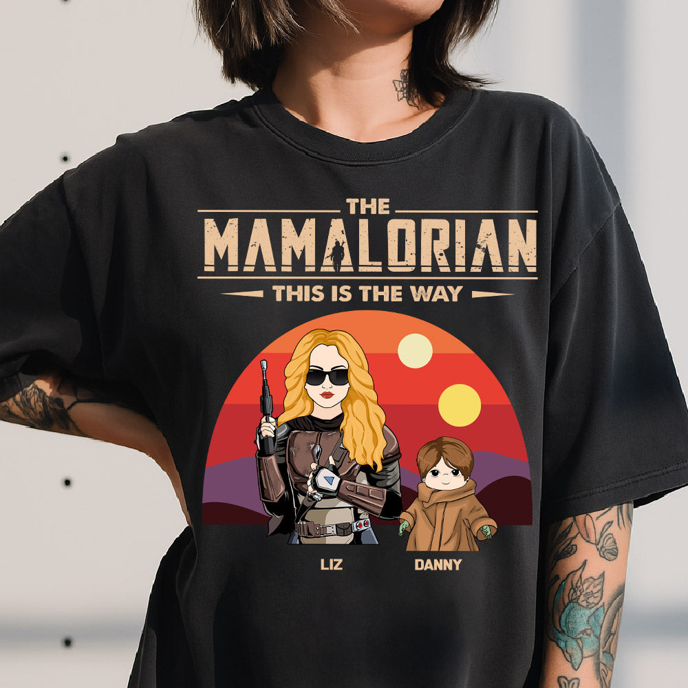 The Momalorian This Is The Way - Personalized Shirt Custom Tatooine Background With Kids