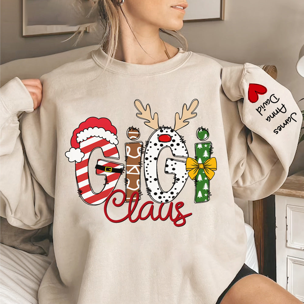 Gigi Claus Custom Sweatshirt, 2024 Christmas Nana Sweatshirt, Custom Grandma Claus Christmas Sweatshirt NA04 Tu20
